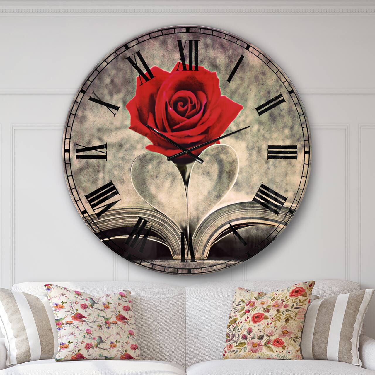 Designart 'Red Rose Inside The Book Modern Wall Clock